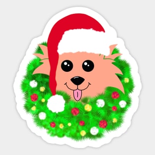 Christmas Dog with Green Wreath Sticker